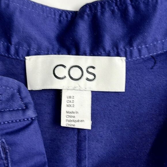 COS Royal Blue Cotton Sateen Blouse Oversized Top Smocked Bell Sleeves US 2 - Picture 15 of 16